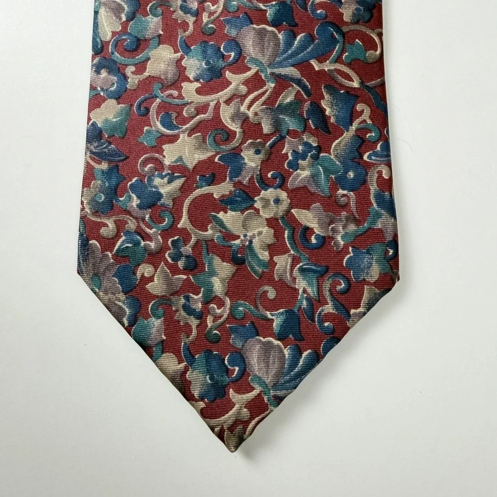 Vintage‎ Christian Dior Monsieur Burgundy Blue Floral Paisley Silk Tie
